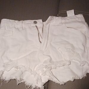 SHEIN White Jean Shorts Distressed Denim